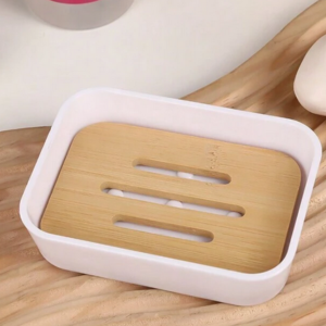 Mydelniczka biała z bambusową wkładką 12x9 cm